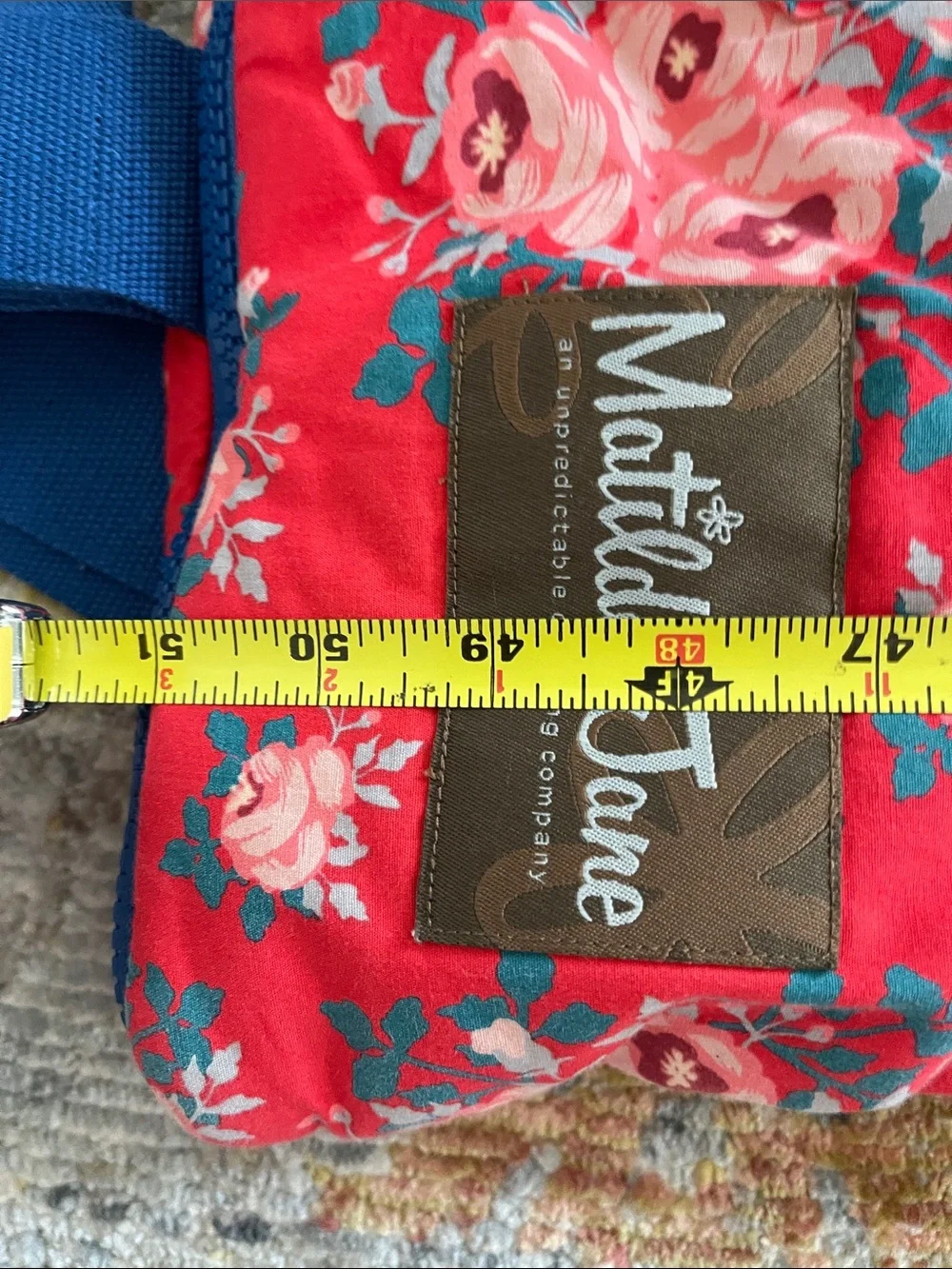 Matilda Jane Red Floral Quilted Travel sleeping bag with Blue Straps